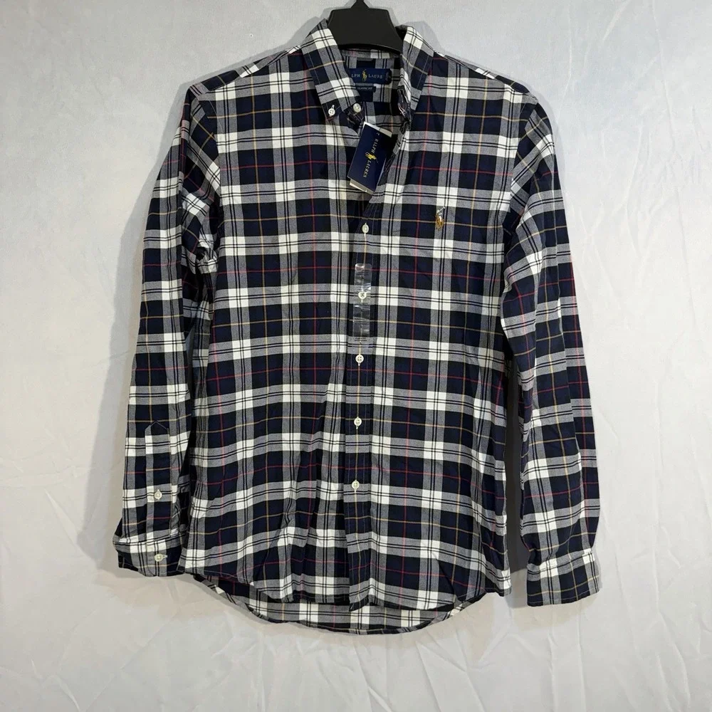 ralph lauren classic fit‎ button down Boys Long Sleeve New SP Blue White Plaid